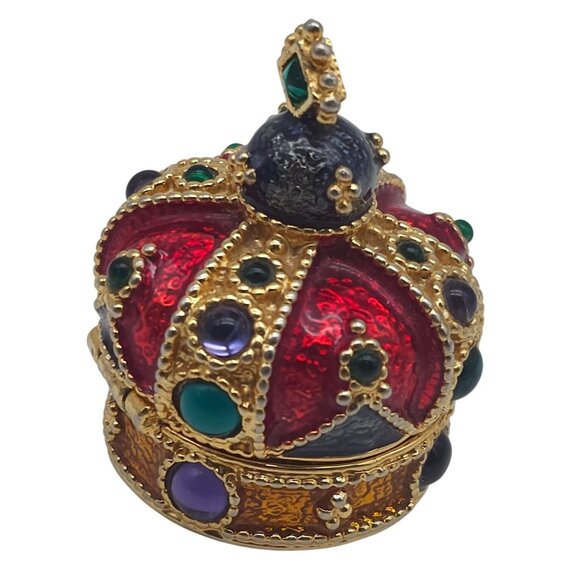 Mike & Ally Crown King Trinket Pill Box Red Gold Decorative Jeweled Mulicolor - Picture 2 of 8